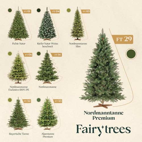 Fairytrees künstliche Nordmanntanne Premium mit handgefertigtem Ständer aus Eschenholz - 7