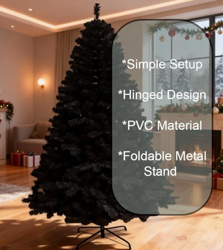 Shatchi schwarzer künstlicher Weihnachtsbaum 390 Spitzen mit Metall Ständer - 8