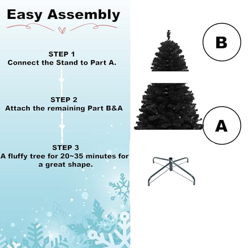 Shatchi schwarzer künstlicher Weihnachtsbaum 390 Spitzen mit Metall Ständer - 9