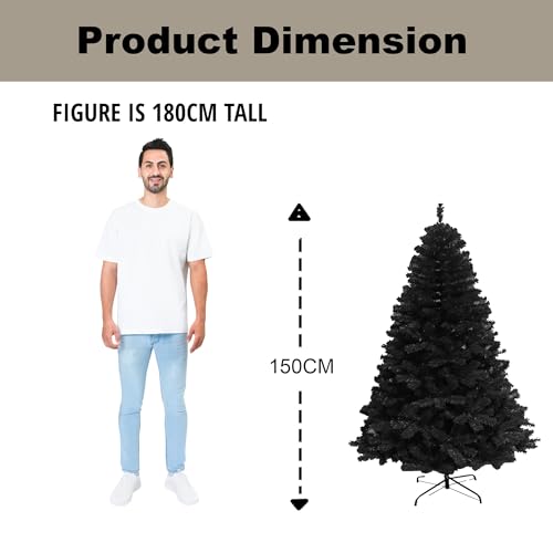 Shatchi schwarzer künstlicher Weihnachtsbaum 390 Spitzen mit Metall Ständer - 3