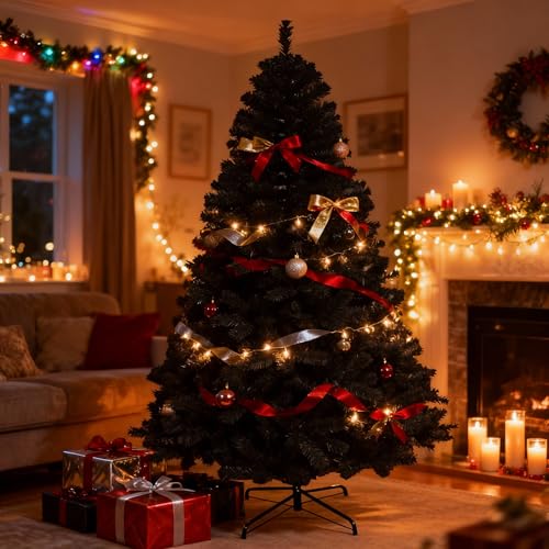 Shatchi schwarzer künstlicher Weihnachtsbaum 390 Spitzen mit Metall Ständer - 10