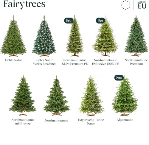 FairyTrees Weihnachtsbaum künstlich 180cm Kiefer (FT04) mit Holzständer - 6