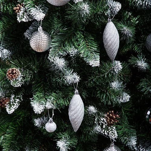 FairyTrees künstliche Kiefer Natur-Weiss beschneit mit Holzständer - 5