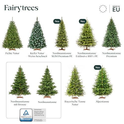 FairyTrees künstliche Kiefer Natur-Weiss beschneit mit Holzständer - 6