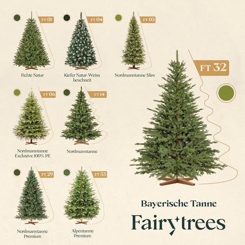FairyTrees künstliche bayerische Tanne Premium mit Holzständer - 7
