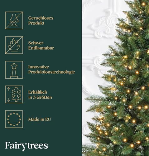 FairyTrees künstliche Nordmanntanne mit Christbaum Holzständer - 5