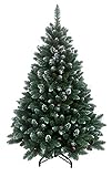 RS Trade HXT 15013 künstlicher Weihnachtsbaum 210 cm mit Schnee und Zapfen (Ø ca. 135 cm) ca. 1400 Spitzen, schwer entflammbarer Tannenbaum mit Schnellaufbau Klappsystem, inkl. Christbaum Ständer