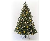 kunstpflanzen-discount.com Künstliche Weihnachtsbäume mit vormontierten Christbaumkugeln Gold farbig, Höhe 210cm mit LED Beleuchtung, schwer entflammbar