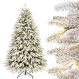 Yorbay Künstlicher Weihnachtsbaum mit Beleuchtung Weiß Schneeflocken LED Tannenbaum für Weihnachten-Dekoration, aus PE und PVC, 150cm