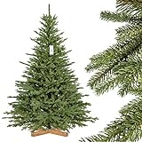 FAIRYTREES Weihnachtsbaum künstlich BAYERISCHE Tanne Premium, Spritzguss, inkl. Holzständer, 180cm, FT23-180