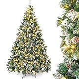 Yorbay künstlicher Weihnachtsbaum mit Beleuchtung weiß Schnee LED Tannenbaum für Weihnachten-Dekoration (150cm)