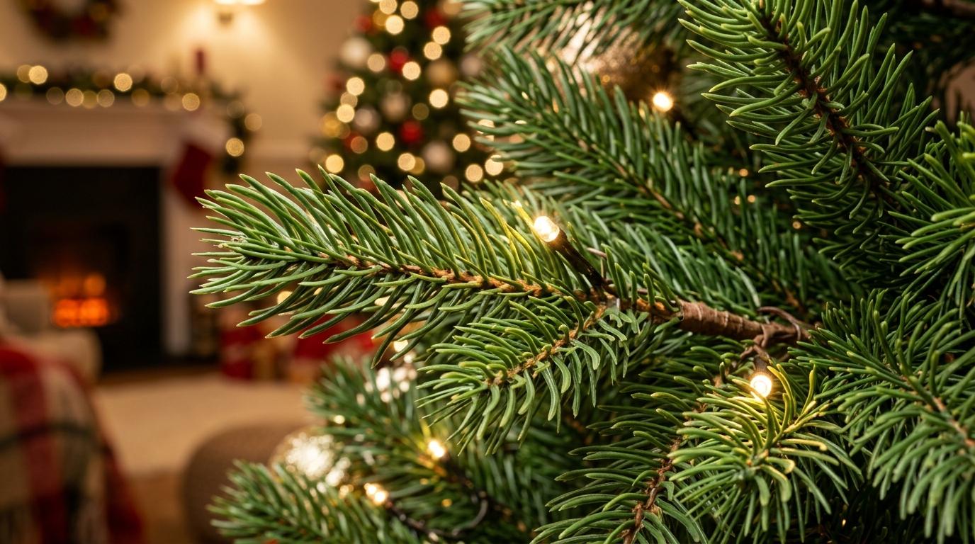 Detailansicht der naturgetreuen PE-Spritzguss-Nadeln und Zweige an einem künstlichen Weihnachtsbaum mit 130 cm Höhe Detailansicht der naturgetreuen PE-Spritzguss-Nadeln und Zweige an einem künstlichen Weihnachtsbaum mit 130 cm Höhe