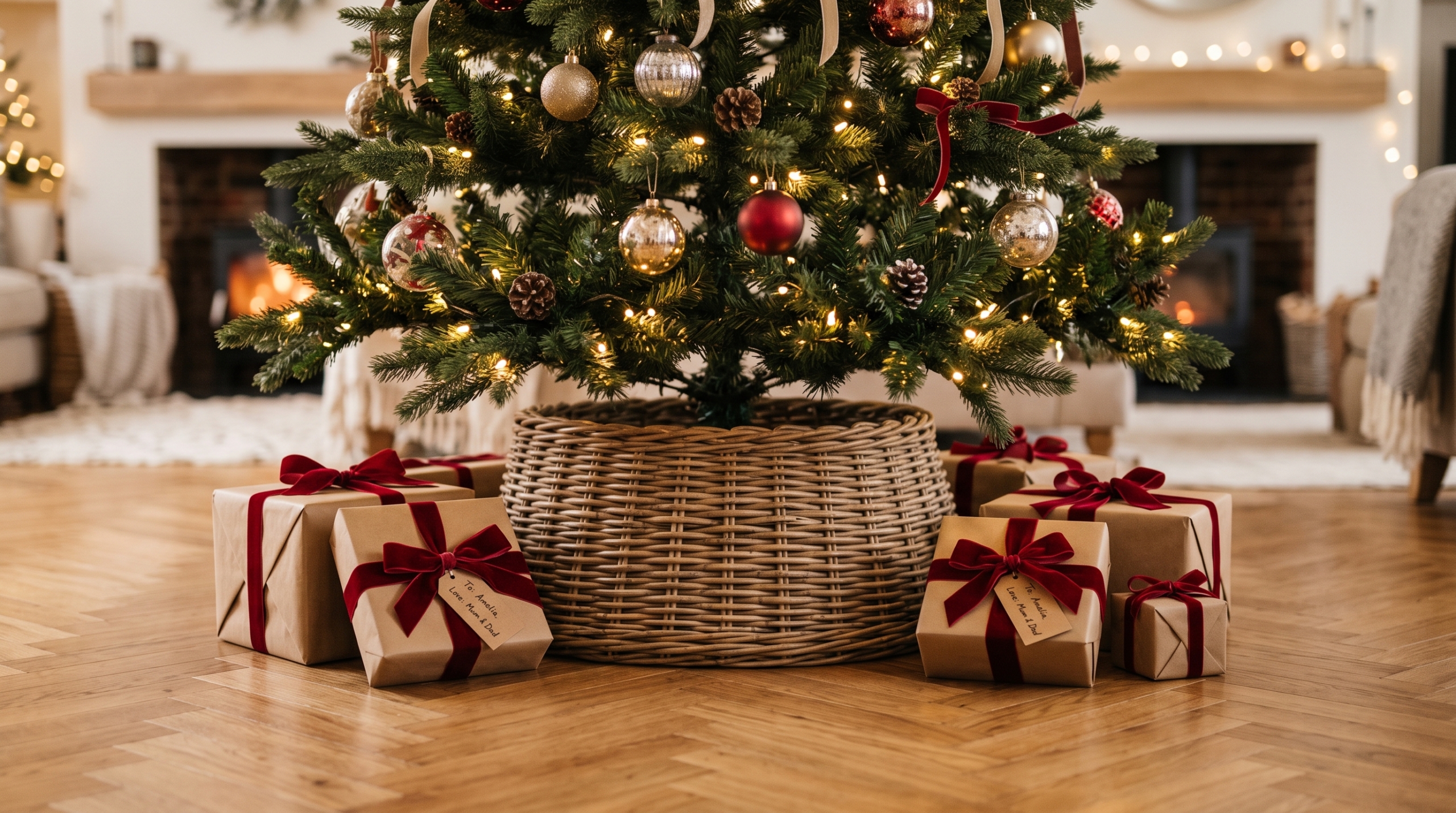 Geschmückter künstlicher Weihnachtsbaum 185 cm mit verdecktem Metallständer