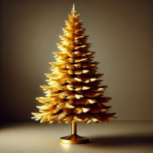 Ein goldener künstlicher Weihnachtsbaum kann eine spannender Alternative zum klassischen Grün der Tannennadeln sein.