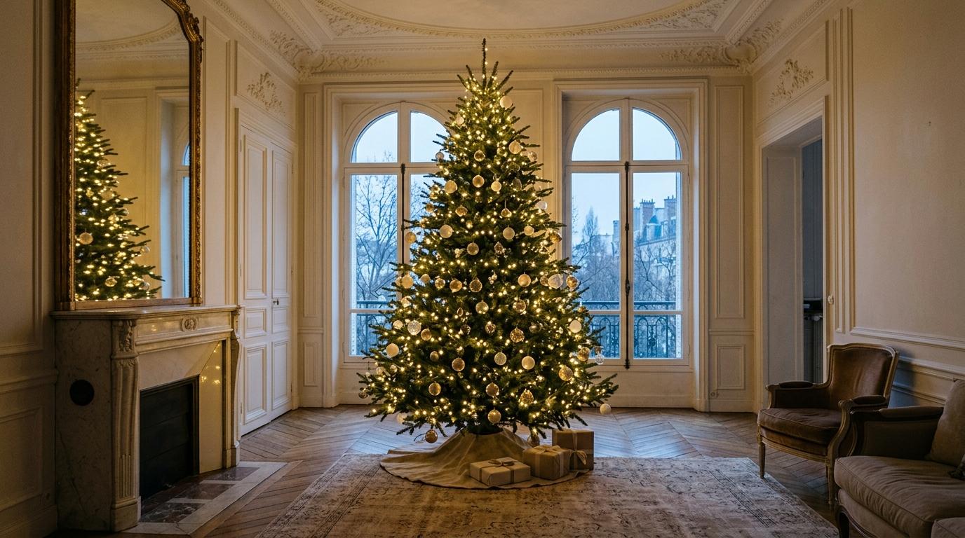 Große künstliche Weihnachtsbäume wie dieser fast drei Meter hohe Kunstbaum mit naturgetreuen Tannenzweigen und warmweißer Beleuchtung in einem weitläufigen Altbau-Wohnzimmer. Große künstliche Weihnachtsbäume wie dieser fast drei Meter hohe Kunstbaum mit naturgetreuen Tannenzweigen und warmweißer Beleuchtung in einem weitläufigen Altbau-Wohnzimmer.