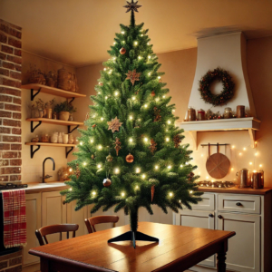 Wenn der kleine künstliche Weihnachtsbaum (100 cm) zur Abwechslung auf dem Tisch tanzt.