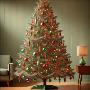 Ein künstlicher Weihnachtsbaum in den 1950er Jahren