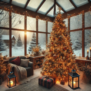Künstlicher Weihnachtsbaum in wunderschöner Schneelandschaft