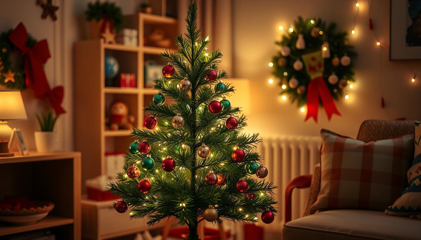 Künstliche Mini Weihnachtsbäume eignen sich wunderbar für kleine Räume und können wunderbar auf einer Fensterbank oder Kommode drapiert werden.