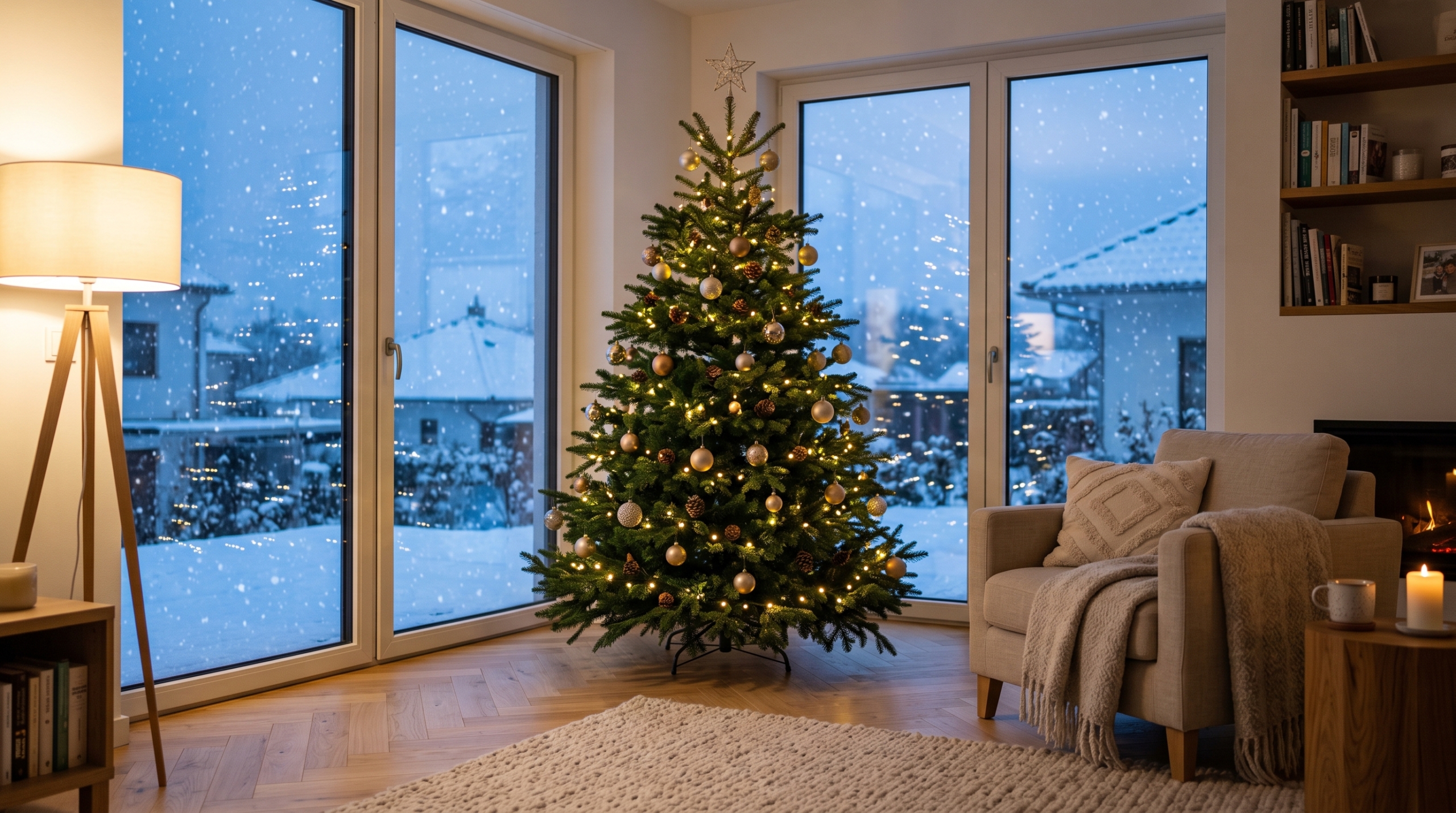 Künstlicher Weihnachtsbaum 185cm im Wohnzimmer